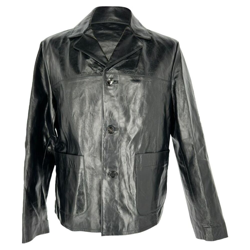 Ami Single-Breasted Blazer in Black Lamb Leather